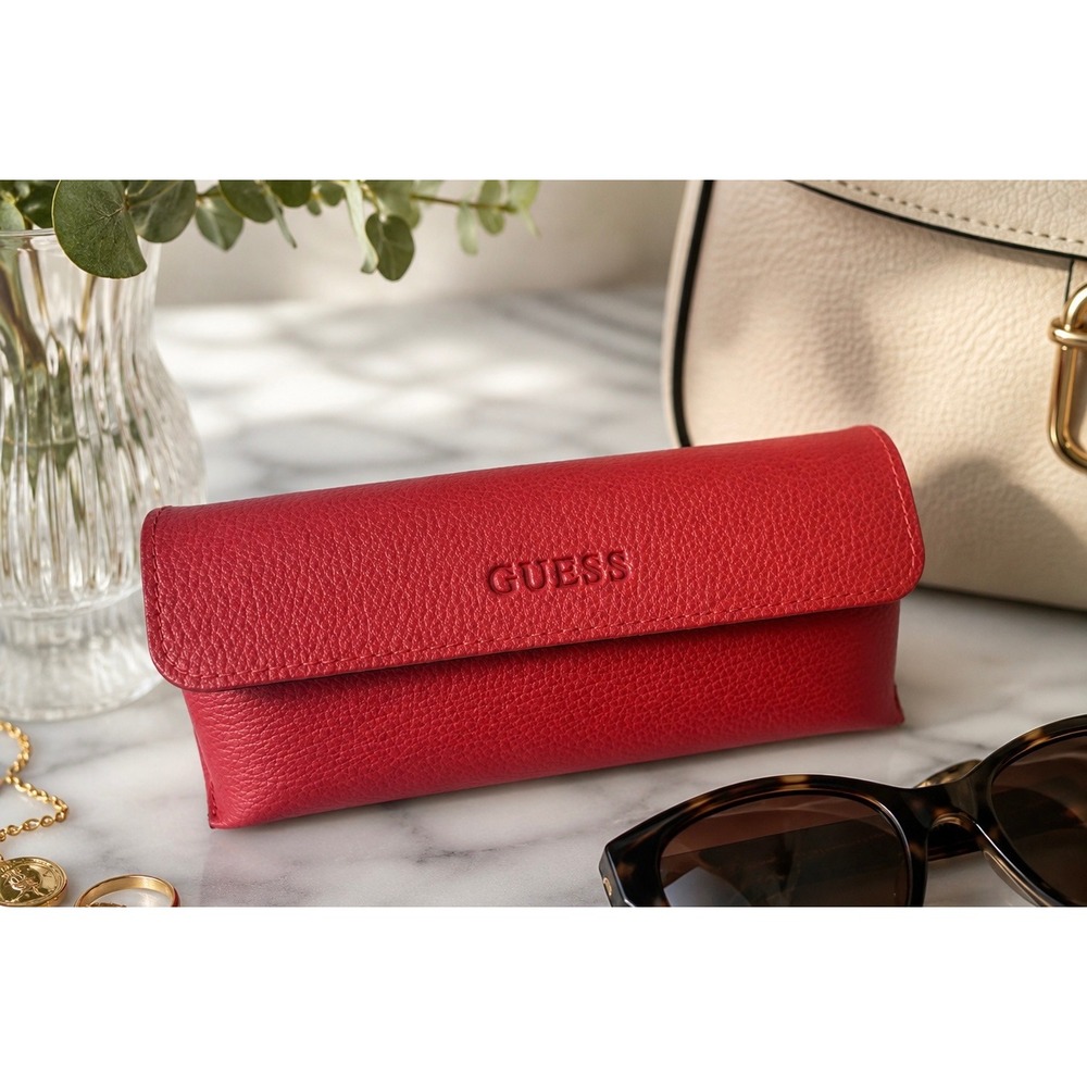 GUESS Red Pebbled Eyeglass Sunglasses Case Magnetic Snap Hard/Soft Shell